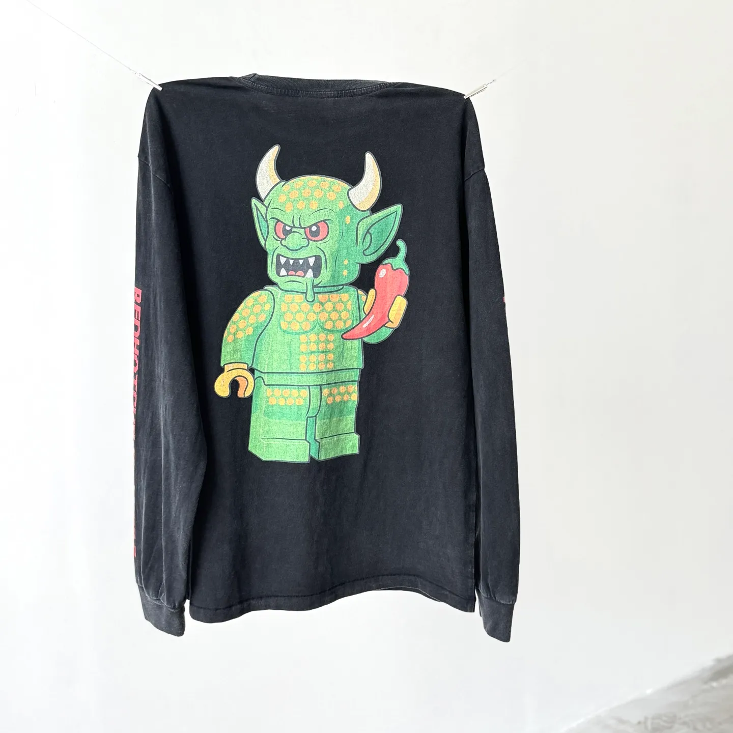 P158 # CTS-94 [LEGO Limited] Saint x RHCP Red Hot Chili Peppers x LEGO three-party joint long-sleeved original 280g heavy fabric after consistent washing Retro single stitch heaven and earth stitch technology heavy Assute yeast mill wash Size: S M L XL